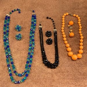 Vintage beaded necklaces and clip on earrings